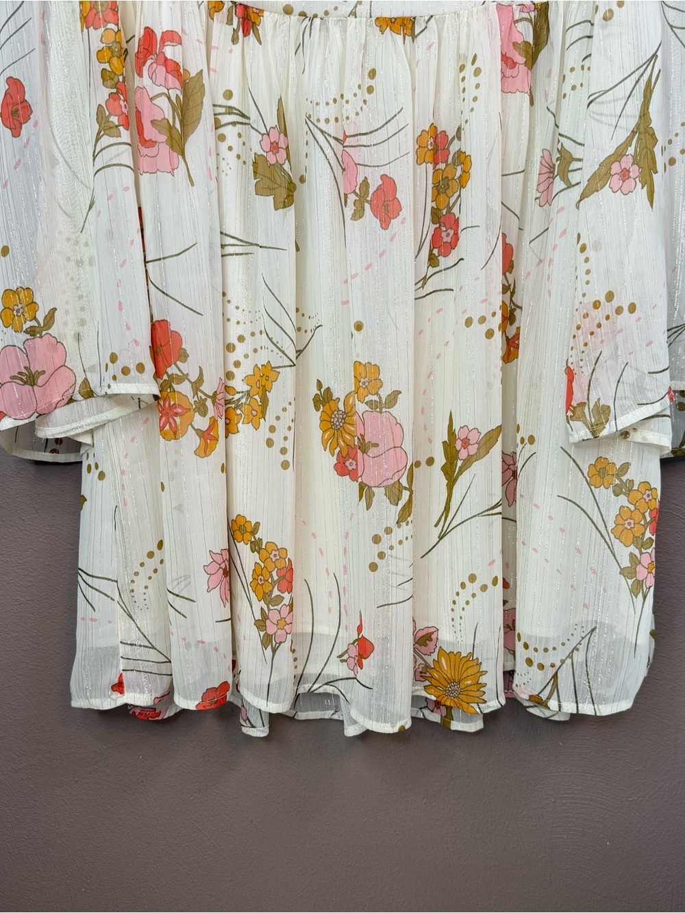 ModCloth Boho Empire Waist Flowy Floral Baby Doll Dress Bell Sleeves Size 12 - Picture 4 of 16